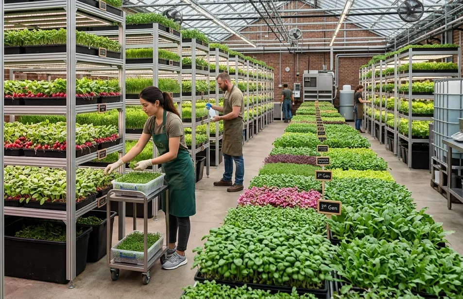 Micro greens farming using LED grow lights