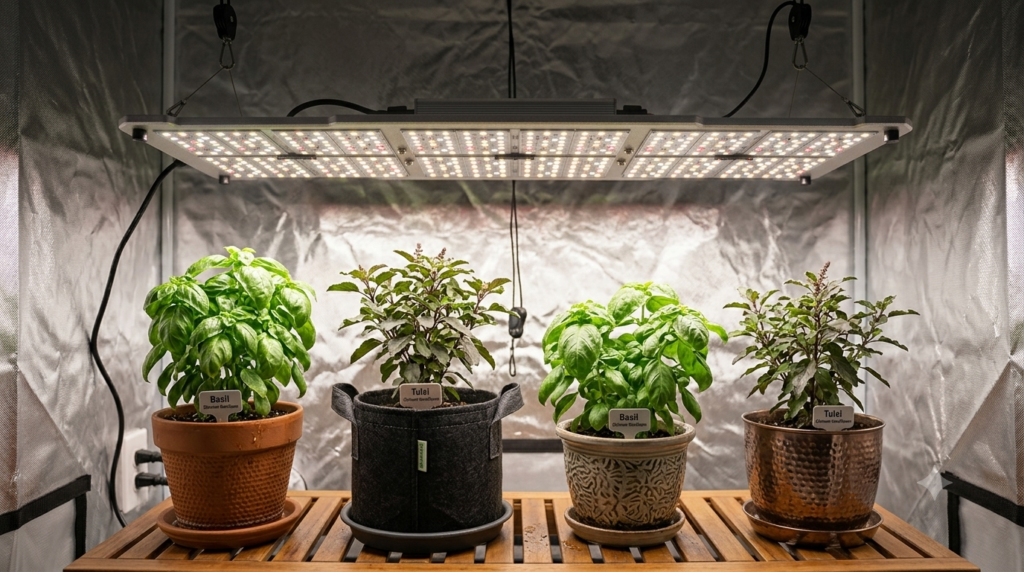 Grow Basil and Tulsi indoors with grow lights